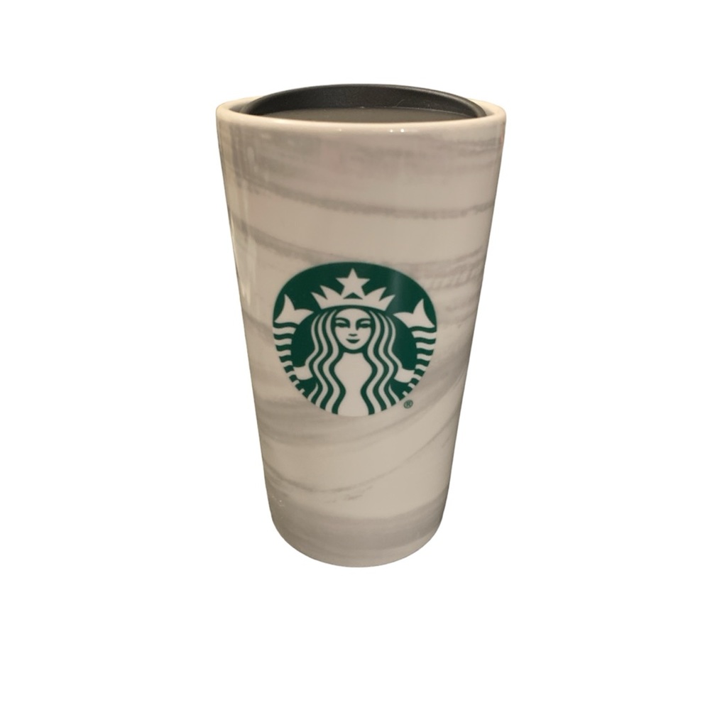 Starbucks 2020 Ceramic Tumbler White and Grey Swirl Marble 12 Oz EUC